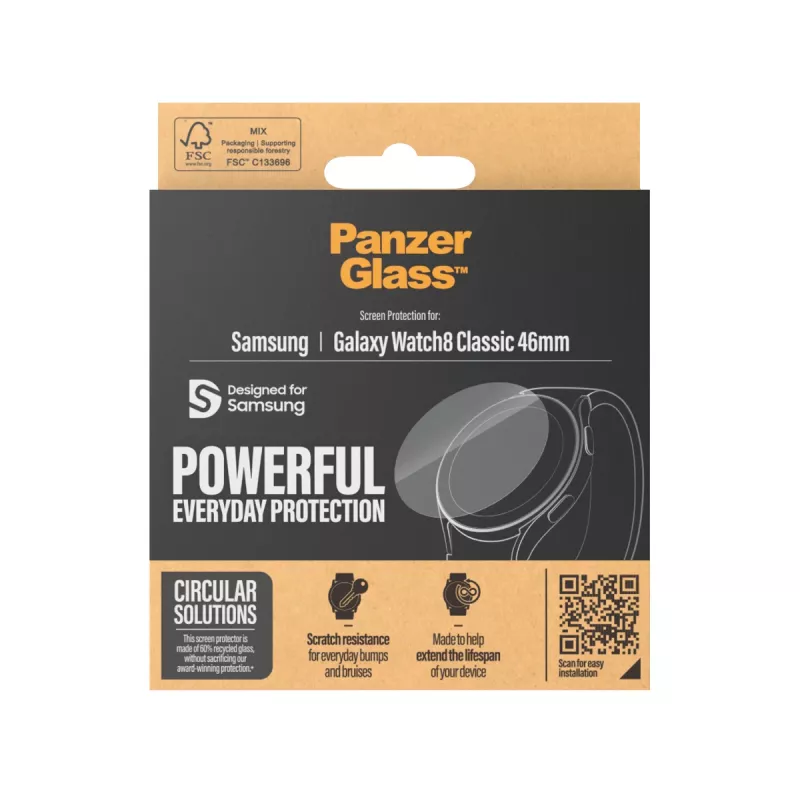 PanzerGlass näytönsuoja Samsung Galaxy Watch8 Classic 46mm, naarmuuntumaton ja iskunkestävä