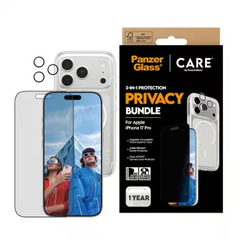 Tietosuojakotelo PanzerGlass iPhone 17 Pro 3-in-1 — CARE-sarja, näkösuoja, integroitu kameransuojus