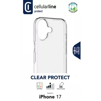 Cellularline Clear Protect – iPhone 17 kova kuori kumireunoilla