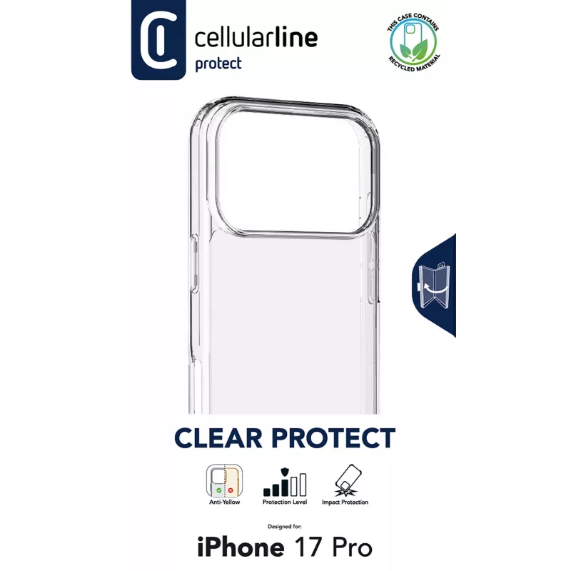 Cellularline Clear Protect - iPhone 17 Pro kova kuori kumireunoilla