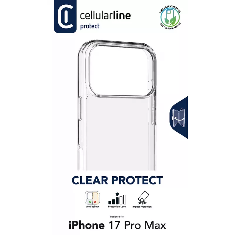 Cellularline Clear Protect - iPhone 17 Pro Max kova kuori kumireunoilla