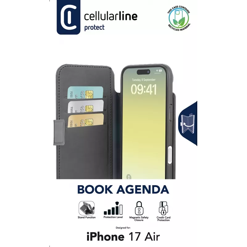 Cellularline Book Agenda – iPhone Air nahkajäljitelmäinen kirjakotelo magneettisulkimella