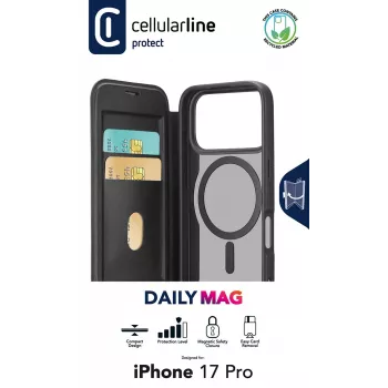 Cellularline Daily Mag - iPhone 17 Pro kirjakotelo puoliläpinäkyvällä kovalla takapinnalla, yhteensopiva MagSafe®-ekosysteemin kanssa