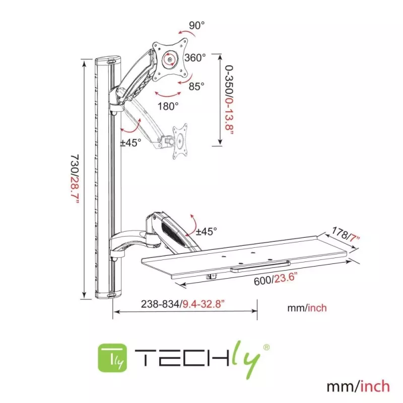 Techly ICA-PLW 02 monitoriteline / jalusta 68,6 cm (27 inch) seinä hopea