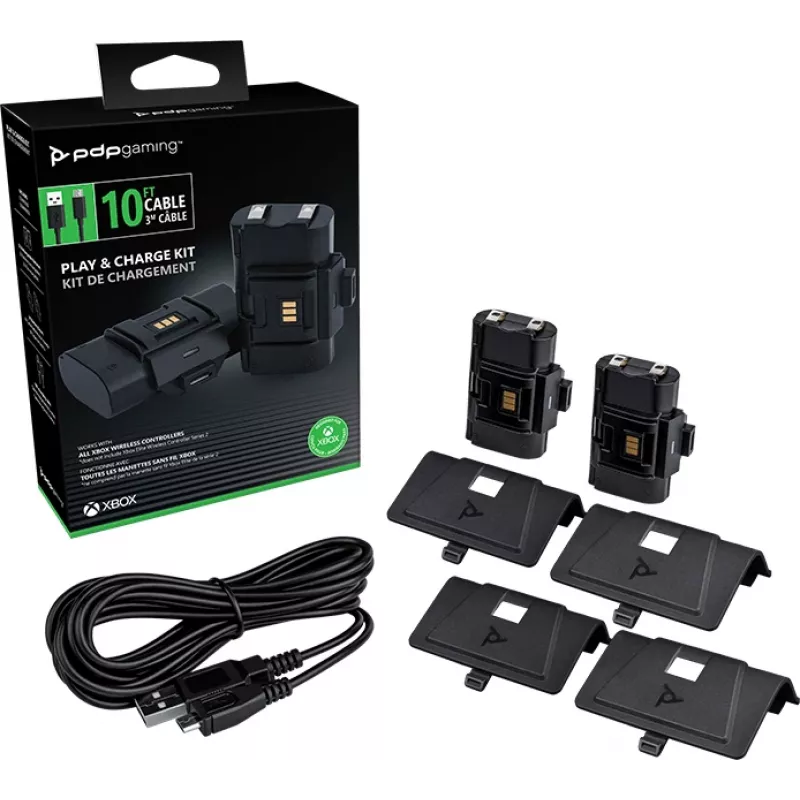 PDP Gaming Play & Charge -sarja, Xbox One, peliohjaimen akku, musta, polykarbonaatti, 3 m, Microsoft