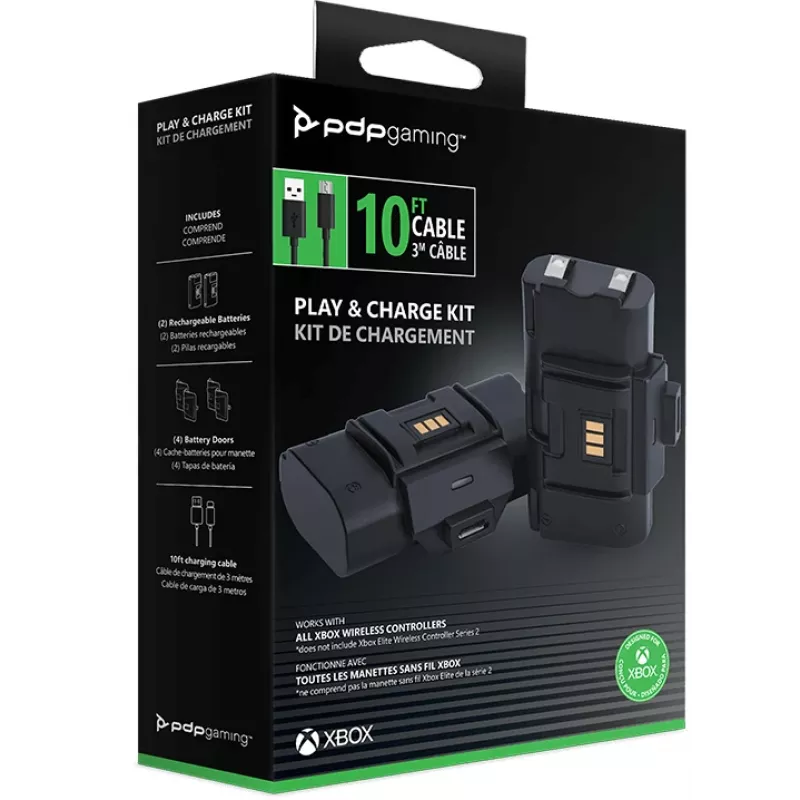 PDP Gaming Play & Charge -sarja, Xbox One, peliohjaimen akku, musta, polykarbonaatti, 3 m, Microsoft