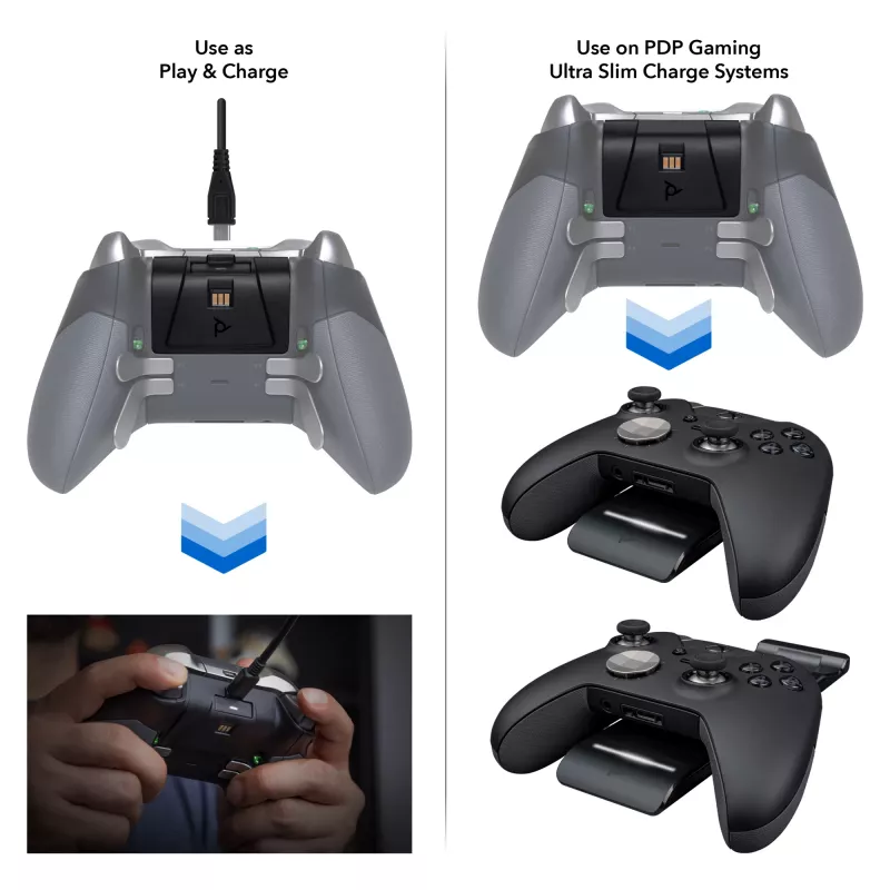 PDP Gaming Play & Charge -sarja, Xbox One, peliohjaimen akku, musta, polykarbonaatti, 3 m, Microsoft