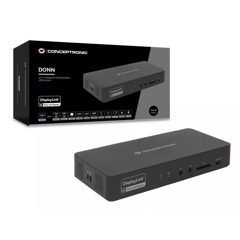 Conceptronic DONN31B 17-in-1 DisplayLink-telakka USB 3.2 Gen 2