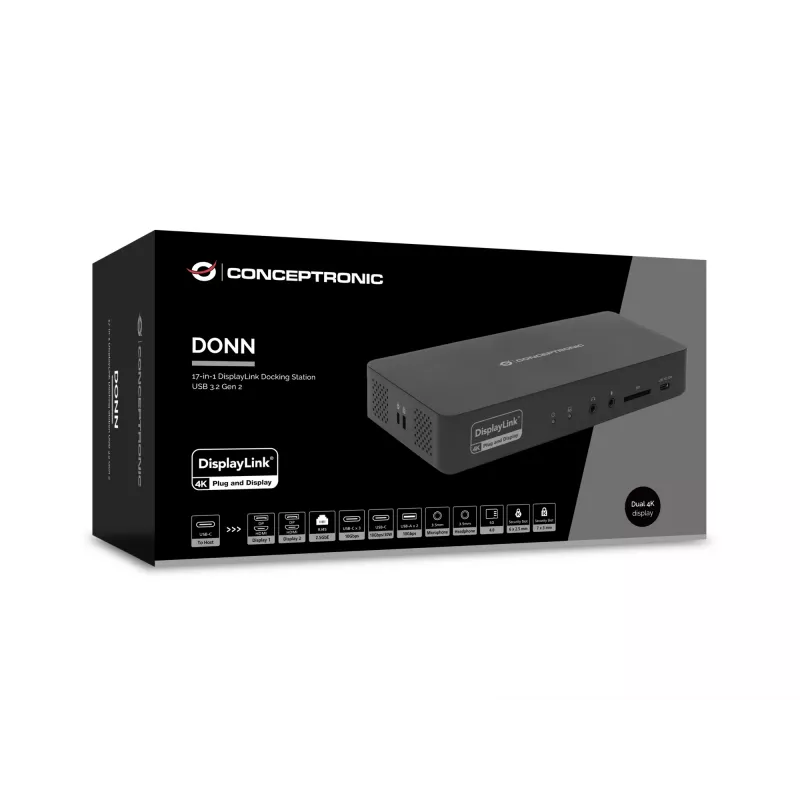 Conceptronic DONN31B 17-in-1 DisplayLink-telakka USB 3.2 Gen 2