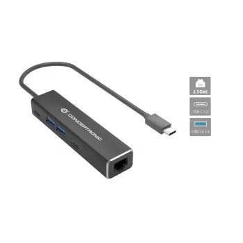Conceptronic ABBY14B 2.5G Ethernet USB 3.2 Gen 1 -adapteri USB-keskittimellä, 2.5GbE, USB-A x 2, USB-C x 2