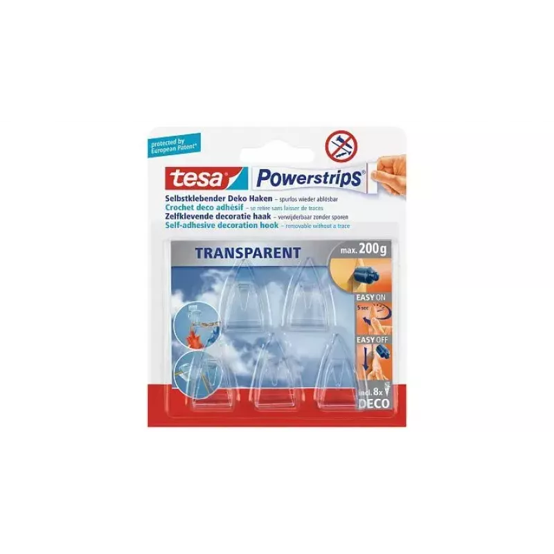 Yleiskoukku TESA Powerstrips Indoor läpinäkyvä 5 kpl