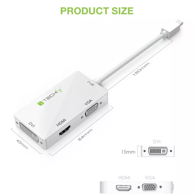 Techly-adapteri 3 in 1 Mini DisplayPort (Thunderbolt) HDMI / DVI / VGA IADAP MDP-COMBOF12