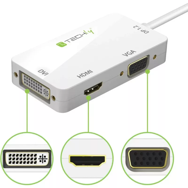Techly-adapteri 3 in 1 Mini DisplayPort (Thunderbolt) HDMI / DVI / VGA IADAP MDP-COMBOF12