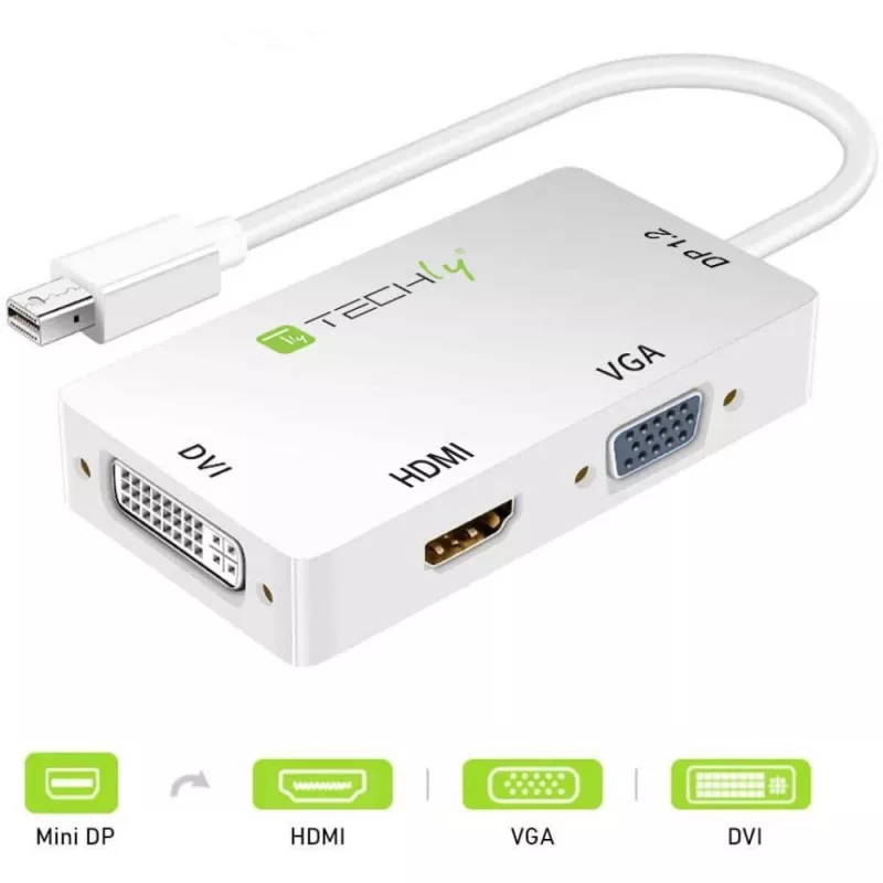 Techly-adapteri 3 in 1 Mini DisplayPort (Thunderbolt) HDMI / DVI / VGA IADAP MDP-COMBOF12