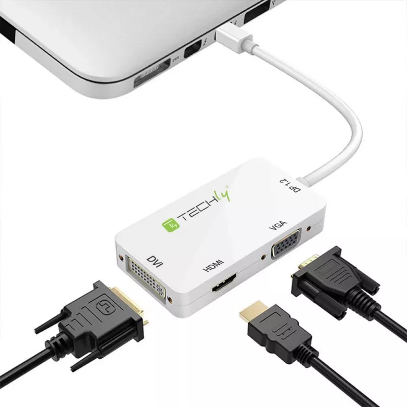 Techly-adapteri 3 in 1 Mini DisplayPort (Thunderbolt) HDMI / DVI / VGA IADAP MDP-COMBOF12
