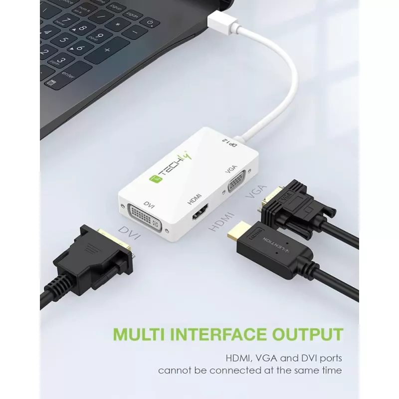 Techly-adapteri 3 in 1 Mini DisplayPort (Thunderbolt) HDMI / DVI / VGA IADAP MDP-COMBOF12