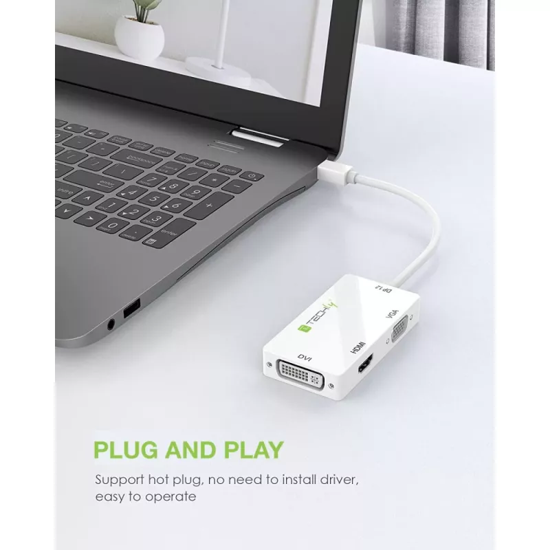 Techly-adapteri 3 in 1 Mini DisplayPort (Thunderbolt) HDMI / DVI / VGA IADAP MDP-COMBOF12