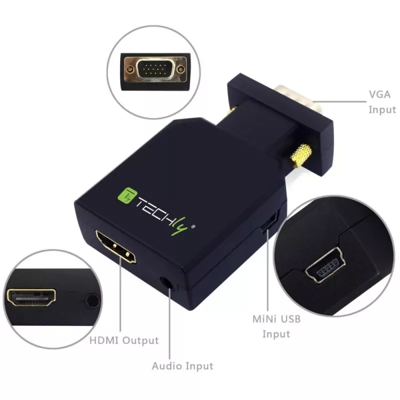 Techly mini-muunnin VGA ja audio HDMI:ksi IDATA VGA-HDMINI