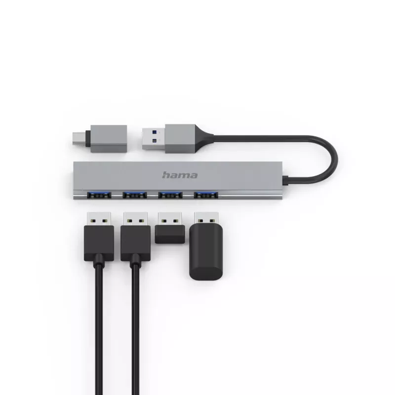 Hama 00200141 USB-keskitin USB 3.2 Gen 1 (3.1 Gen 1) Type-A 5000 Mbit/s harmaa