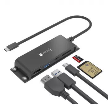 Techly IADAP-USBC-935 kannettavan telakointiasema/porttireplikaattori johdollinen USB 3.2 Gen 1 (3.1 Gen 1) Type-C musta