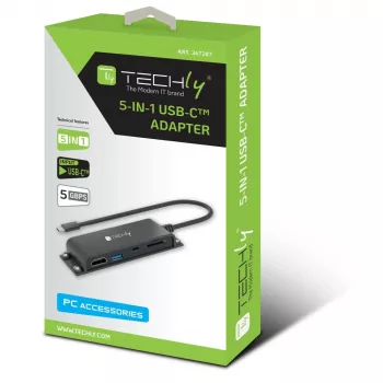 Techly IADAP-USBC-935 kannettavan telakointiasema/porttireplikaattori johdollinen USB 3.2 Gen 1 (3.1 Gen 1) Type-C musta