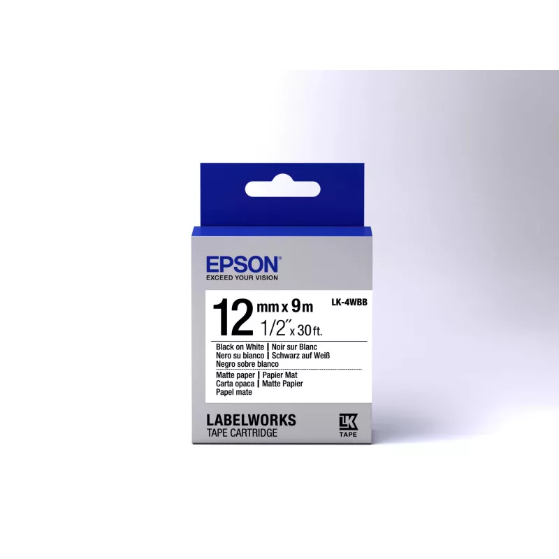 Epson tarrakasetti mattapaperi LK-4WBB musta/valkoinen 12mm (9m)