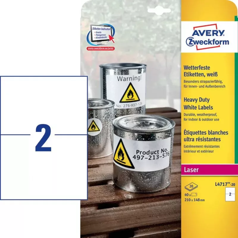 Itseliimautuva tarra Avery L4717-20 pyöristetty suorakaide