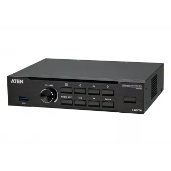 ATEN saumaton esityskytkin Quad V, HDMI, USB Type-A, metalli, musta, 60 Hz, 15 m