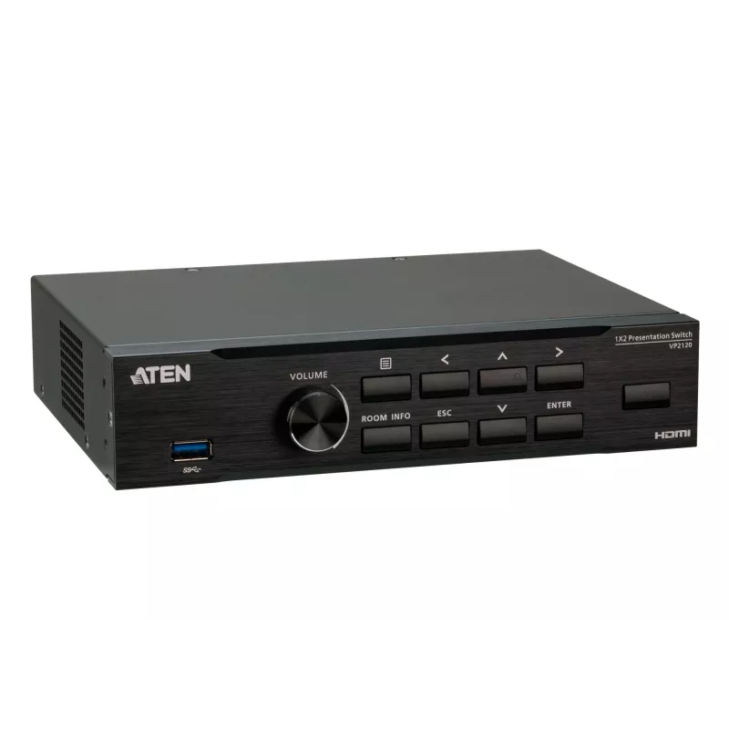 ATEN saumaton esityskytkin Quad V, HDMI, USB Type-A, metalli, musta, 60 Hz, 15 m
