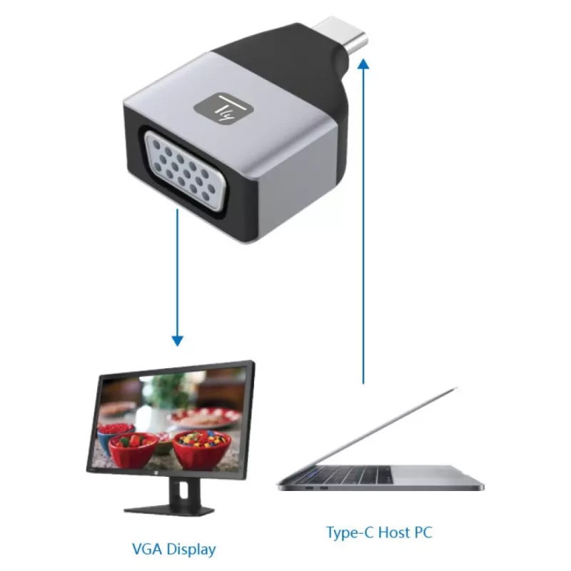 Techly IADAP USBC-VGAC USB-näytönohjainadapteri 1920 x 1200 pikseliä musta, hopea