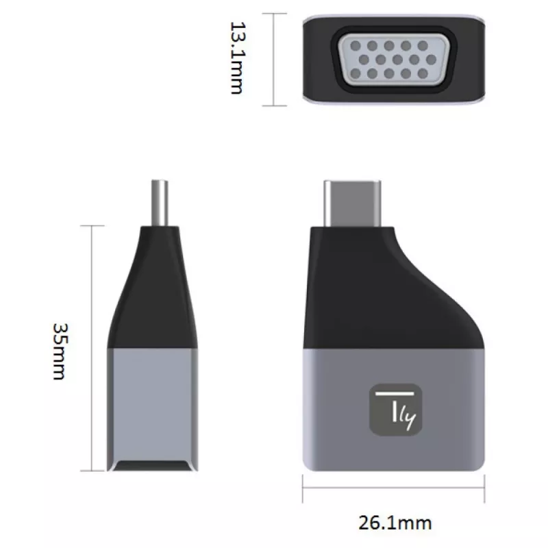 Techly IADAP USBC-VGAC USB-näytönohjainadapteri 1920 x 1200 pikseliä musta, hopea