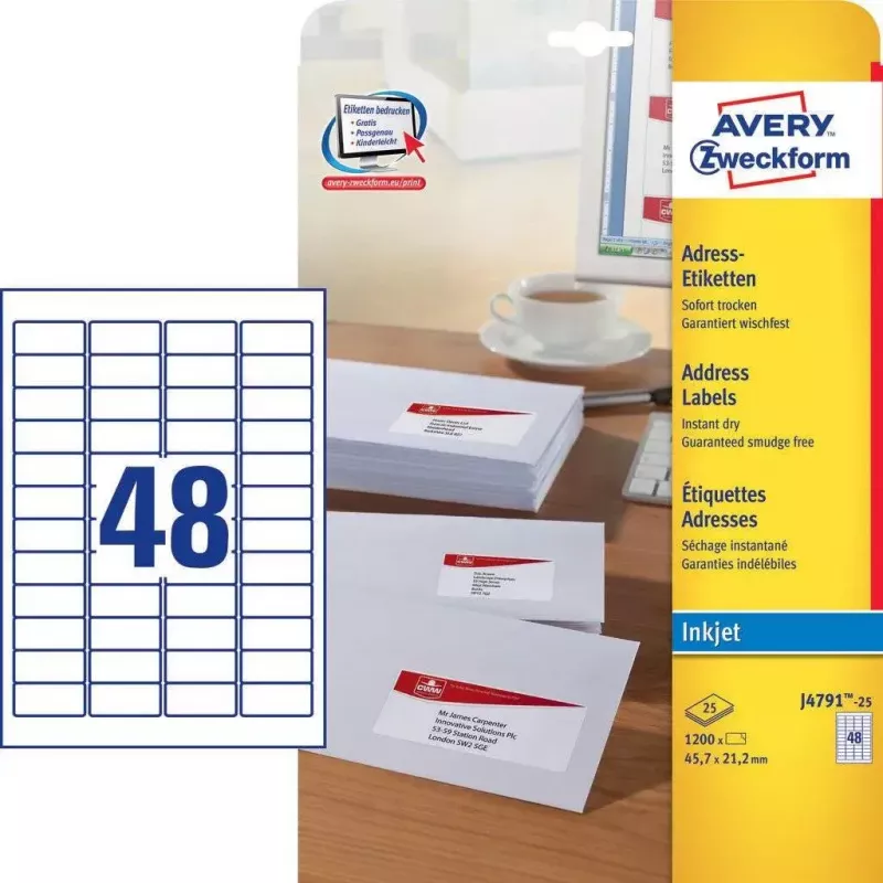 Itseliimautuva tarra Avery J4791-25 pyöristetty suorakaide