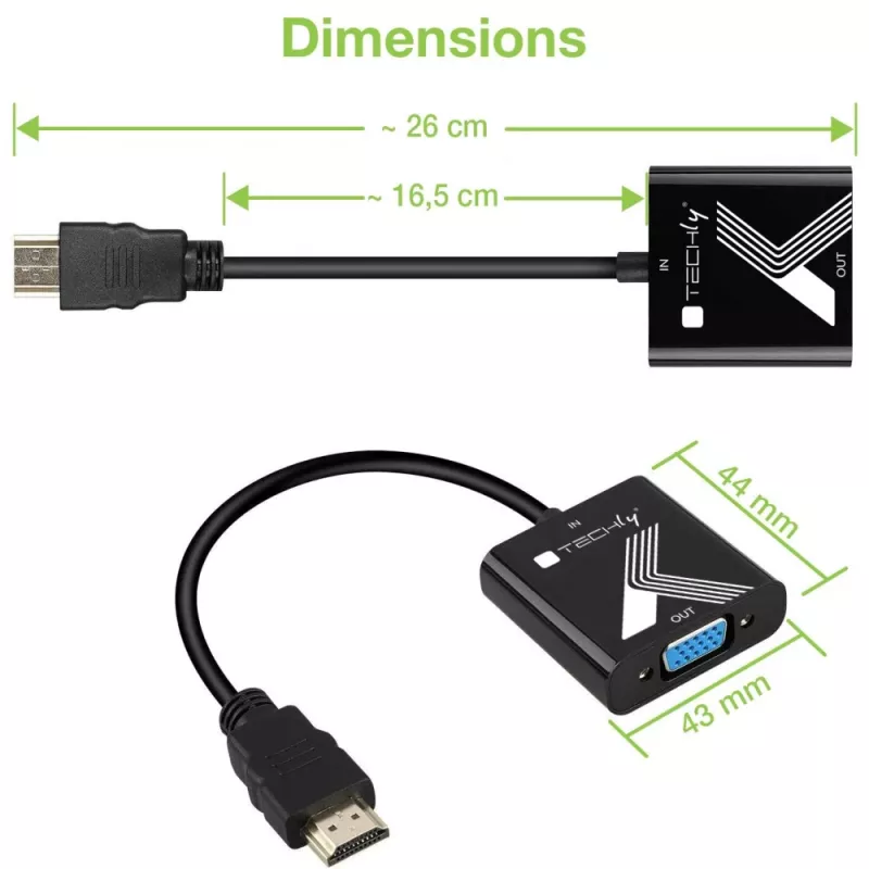 Techly kaapeliadapteri konvertteri HDMI-VGA ääniliittimellä
