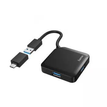 Hama USB-keskitin, 4 porttia, USB 3.2 Gen 1, 5 Gbit/s, sis. USB-C-sovittimen