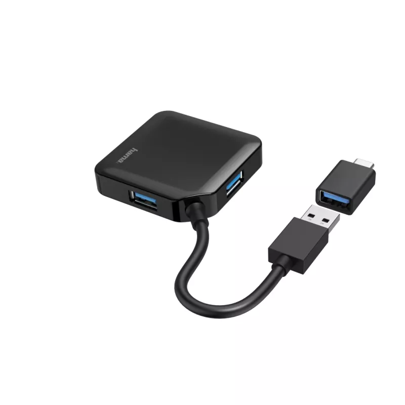 Hama USB-keskitin, 4 porttia, USB 3.2 Gen 1, 5 Gbit/s, sis. USB-C-sovittimen