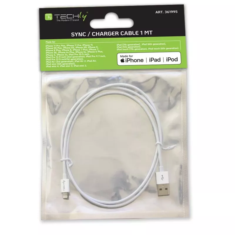 Techly ICOC APP-8WH1 Lightning-kaapeli 1 m valkoinen