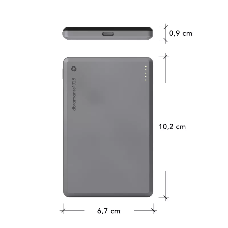 dbramante1928 re-charge - varavirtalähde 5K Wireless - harmaa, 5000 mAh, langaton lataus, 3,87 V, harmaa