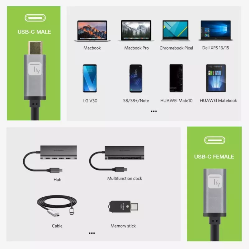 Techly USB 3.2 Gen 2 USB-C M/F -kaapeli 1 m musta, 1 m, USB-C, USB-C, USB 3.2 Gen 2 (3.1 Gen 2), 10 Gbit/s, musta, harmaa