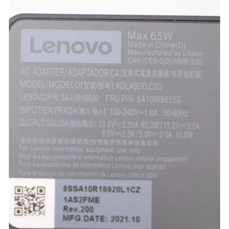 Lenovo 5A10W86253 virtalähde sisäkäyttöön 65 W musta