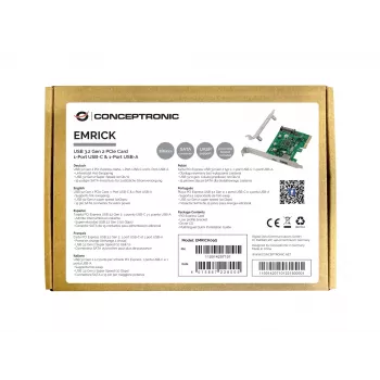 Conceptronic EMRICK USB 3.2 Gen 2 PCIe-kortti, 1-portti USB-C & 1-portti USB-A