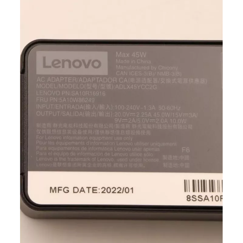 AC-sovitin Lenovo 45 W USB-C 5A10W86249 — 45-W-USB-C-virtalähde kannettaville ja laitteille