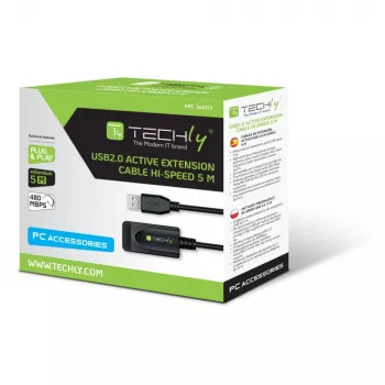 Techly IUSB-REP20TY USB-kaapeli USB 2.0 5 m USB A musta