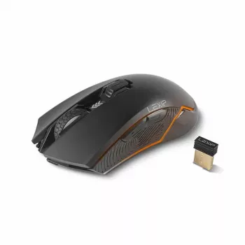 Lexip Ar18 – langaton pelihiiri keraamisilla liukupinnoilla, oikeakätinen, optinen, RF Wireless + USB Type-A, 4800 DPI, musta
