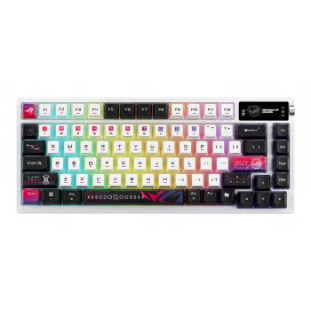 Mekaaninen pelinäppäimistö ASUS ROG Azoth X — 75 % asettelu, USB + RF Wireless + Bluetooth, RGB, rannetuki, musta/valkoinen