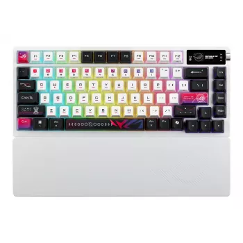 Mekaaninen pelinäppäimistö ASUS ROG Azoth X — 75 % asettelu, USB + RF Wireless + Bluetooth, RGB, rannetuki, musta/valkoinen