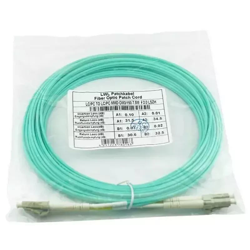 BlueOptics 050502T512000007.5M-BO Duplex-valokuitupatch-kaapeli (Corning-yhteensopiva), LC-UPC/LC-UPC, multimode OM3 50/125 µm, 7,5 m