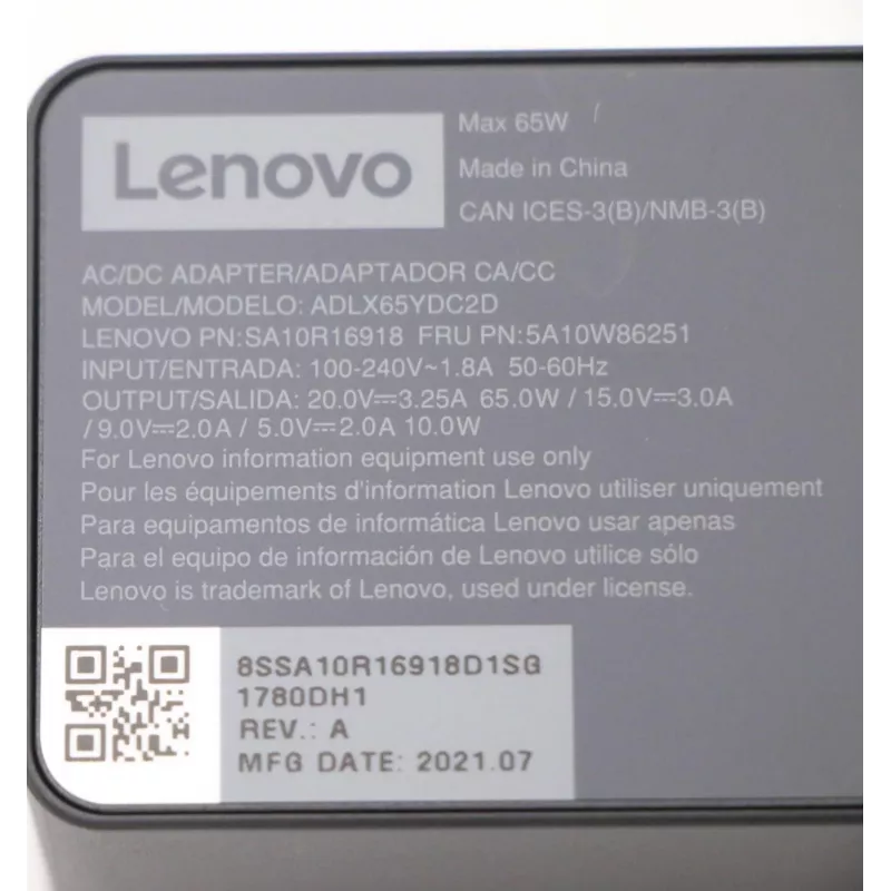 Lenovo 5A10W86251 virtalähde sisäkäyttöön 65 W musta