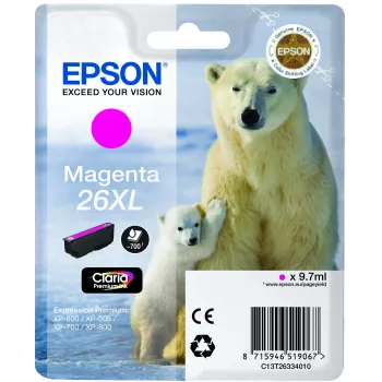Epson Polar bear yksittäispakkaus magenta 26XL Claria Premium Ink, korkea (XL) kantama, magenta, pigmenttimuste, 1 kpl