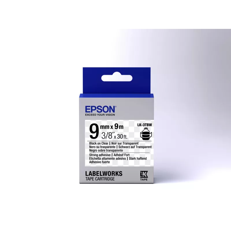 Epson tarrakasetti vahva liima LK-3TBW musta/läpinäkyvä 9 mm (9 m)