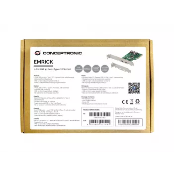 Conceptronic EMRICK 2-porttinen USB 3.2 Gen 2 Type-C PCIe-kortti, itsenäisesti toimiva